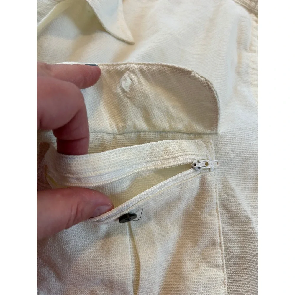 The North Face Mens XL Cream‎ Nylon Zip Pocket Outdoor Utility Long Sleeve Shirt